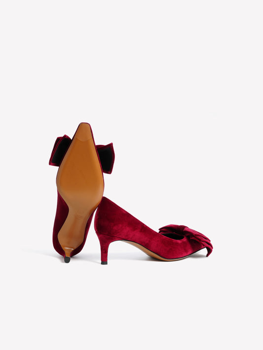 DÉCOLLETÉ IN VELLUTO ROSSO CON FIOCCO E TACCO MEDIO FLOWY - Rosso | Roberto Festa