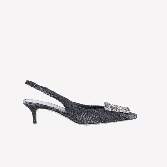 SLINGBACK IN JEANS VINTAGE NERO CON FIBBIA IN CRISTALLI FUTURA - Nuovi Arrivi | Roberto Festa