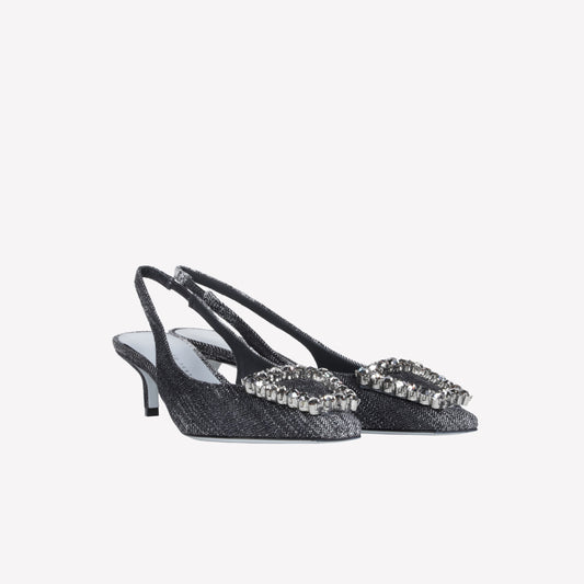 SLINGBACK IN JEANS VINTAGE NERO CON FIBBIA IN CRISTALLI FUTURA - Nuovi Arrivi | Roberto Festa