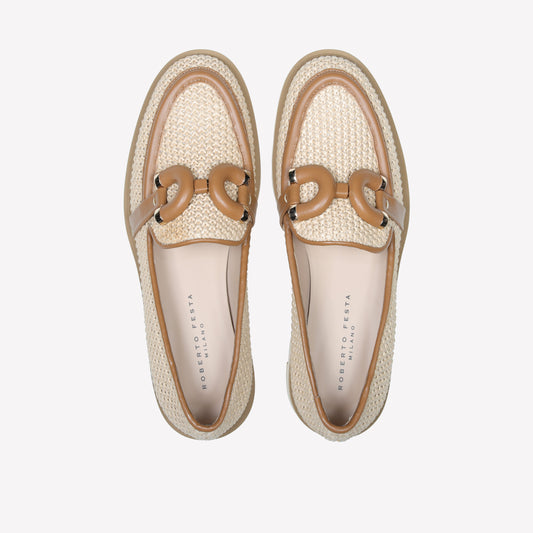mocassino in apataki beige e softy camel con accessorio in tinta ginevra - Beige | Roberto Festa