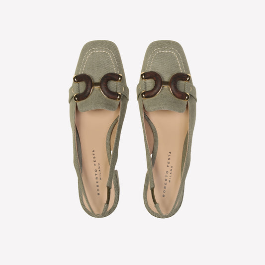 slingback in jeans kaki con accessorio in legno ibiza - Verde | Roberto Festa