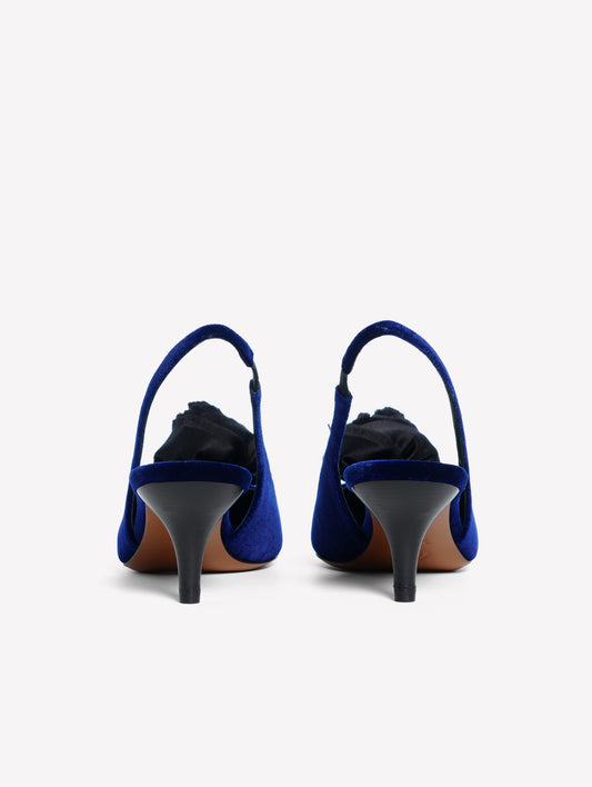 SLINGBACK IN VELLUTO BLU CON FIORE IN RASO E TACCO MEDIO ISTYNIA - Blu | Roberto Festa