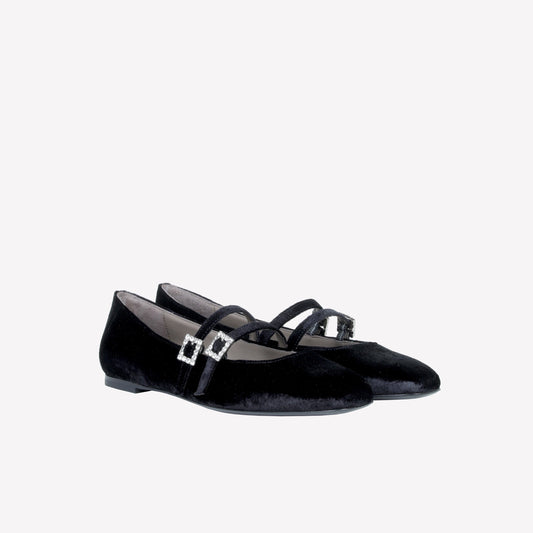 BALLERINA IN VELLUTO CON DOPPIO CINTURINO E FIBBIA STRASS JULIE - Back to Office | Roberto Festa
