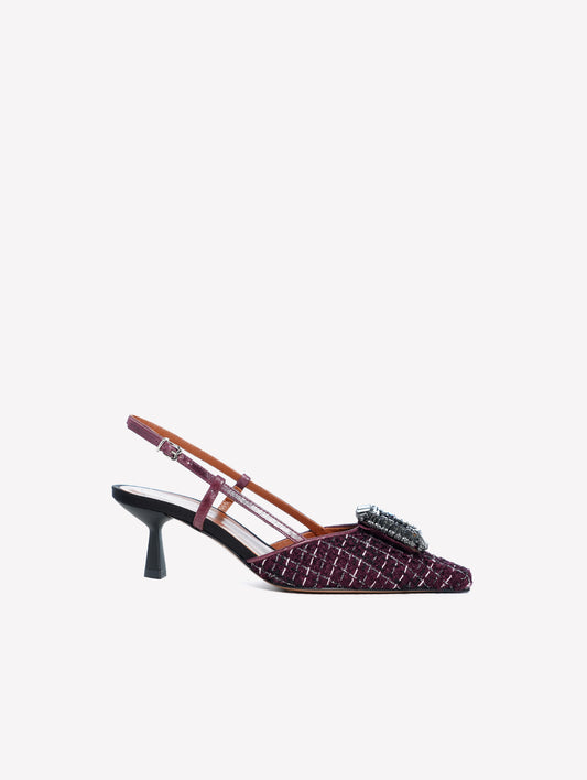 SLINGBACK IN TWEED BORDEAUX CON PAILLETTES E FIBBIA STRASS JULIEN - Bordeaux | Roberto Festa