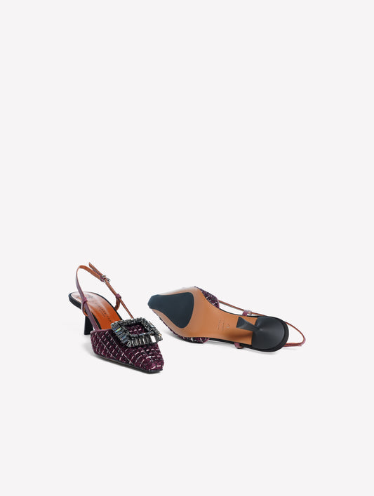 SLINGBACK IN TWEED BORDEAUX CON PAILLETTES E FIBBIA STRASS JULIEN - Bordeaux | Roberto Festa