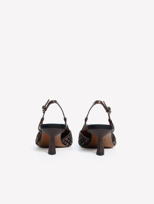 SLINGBACK IN TWEED TAUPE NERO BIANCO CON PAILLETTES E FIBBIA STRASS JULIEN - Taupe/Nero/Bianco | Roberto Festa