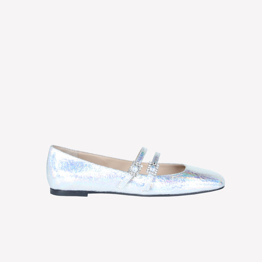 BALLERINA IN PELLE LAMINATA CON DOPPIO CINTURINO E FIBBIA STRASS JULIE - Back to Office | Roberto Festa