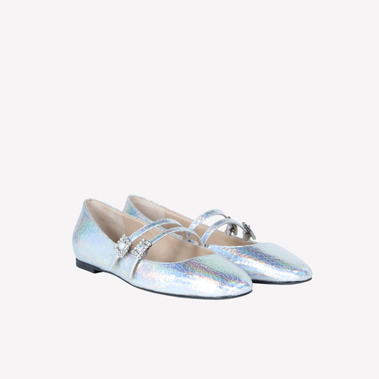 BALLERINA IN PELLE LAMINATA CON DOPPIO CINTURINO E FIBBIA STRASS JULIE - Back to Office | Roberto Festa