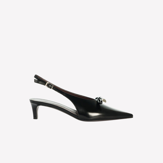 SLINGBACK IN VITELLO LUCIDO NERO CON FIOCCO KELY - Slingback | Roberto Festa