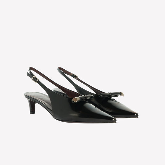 SLINGBACK IN VITELLO LUCIDO NERO CON FIOCCO KELY - Slingback | Roberto Festa