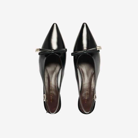 SLINGBACK IN VITELLO LUCIDO NERO CON FIOCCO KELY - Nero | Roberto Festa
