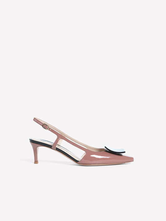 SLINGBACK IN VERNICE COLOR PHARD CON ACCESSORIO QUADRATO NERO KIMERA - Scarpe Donna: Calzature eleganti