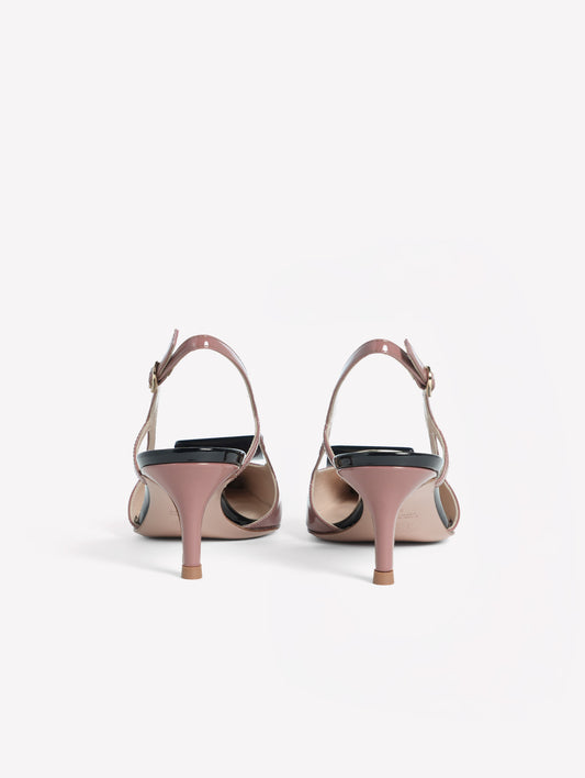 SLINGBACK IN VERNICE COLOR PHARD CON ACCESSORIO QUADRATO NERO KIMERA - Rosa | Roberto Festa