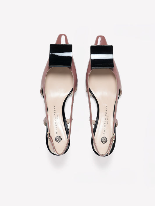 SLINGBACK IN VERNICE COLOR PHARD CON ACCESSORIO QUADRATO NERO KIMERA - Rosa | Roberto Festa