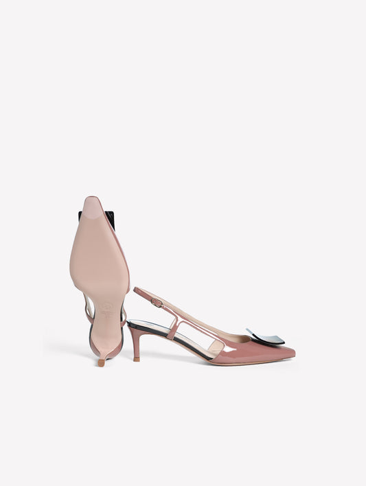 SLINGBACK IN VERNICE COLOR PHARD CON ACCESSORIO QUADRATO NERO KIMERA - Rosa | Roberto Festa