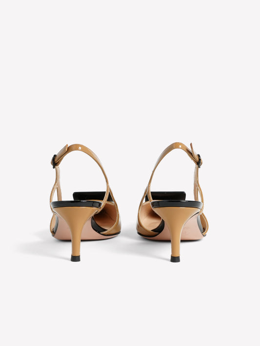 SLINGBACK IN VERNICE MARRONE CON ACCESSORIO QUADRATO KIMERA - Marrone | Roberto Festa
