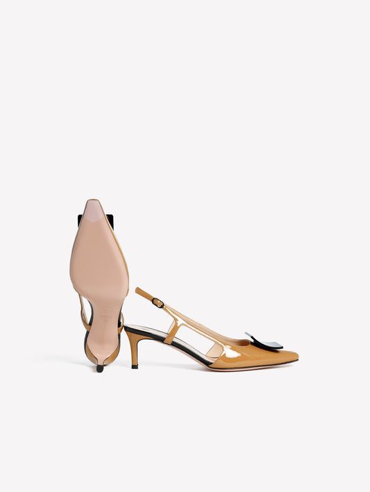 SLINGBACK IN VERNICE MARRONE CON ACCESSORIO QUADRATO KIMERA - Marrone | Roberto Festa