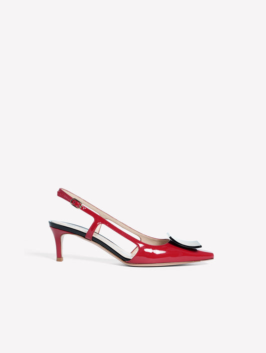 SLINGBACK IN VERNICE ROSSA CON ACCESSORIO NERO KIMERA - Scarpe Donna: Calzature eleganti