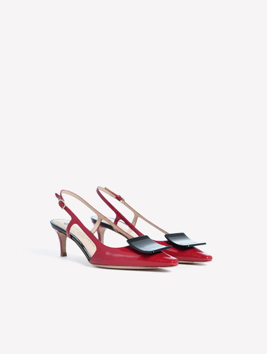 SLINGBACK IN VERNICE ROSSA CON ACCESSORIO NERO KIMERA - Scarpe Donna: Calzature eleganti