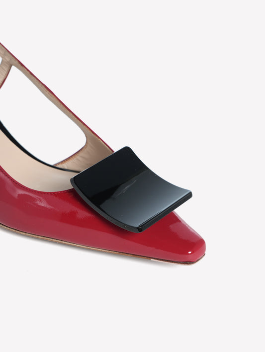 SLINGBACK IN VERNICE ROSSA CON ACCESSORIO NERO KIMERA - Rosso | Roberto Festa