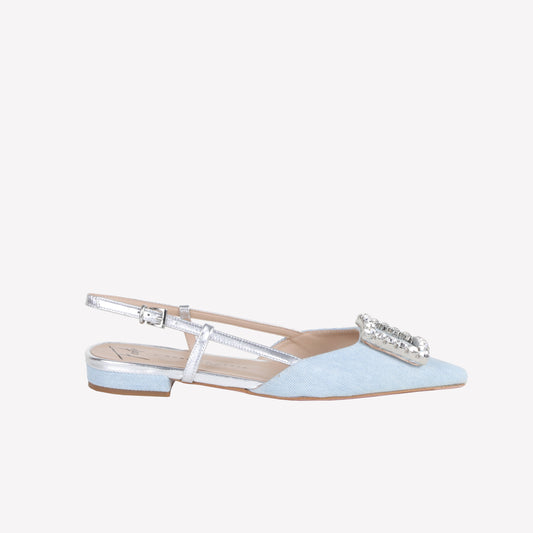 slingback in jeans delave con accessorio strass in tinta lavanda - Azzurro | Roberto Festa