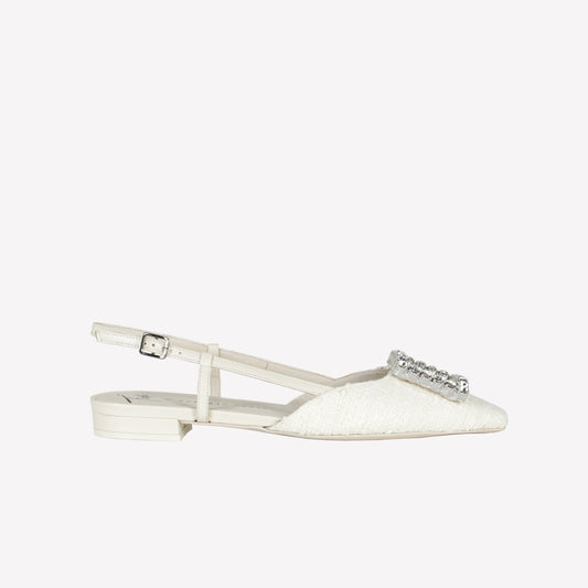 SLINGBACK IN TWEED CREAM CON FIBBIA IN CRISTALLO LAVANDA - Scarpe da Cerimonia | Roberto Festa