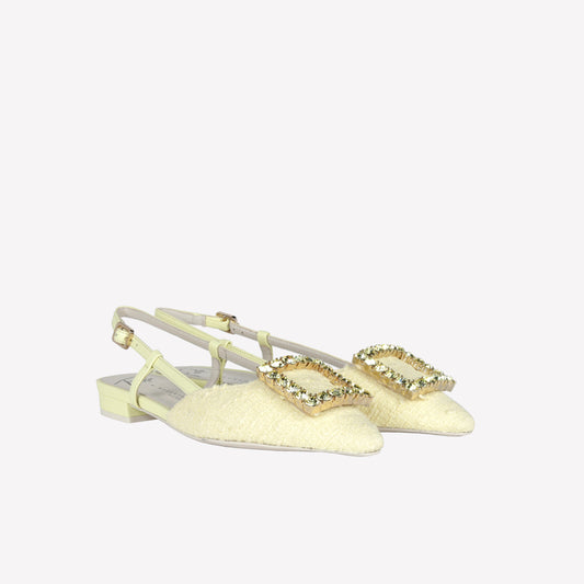 SLINGBACK IN TWEED MIMOSA CON FIBBIA IN CRISTALLO LAVANDA - Mix & Match | Roberto Festa