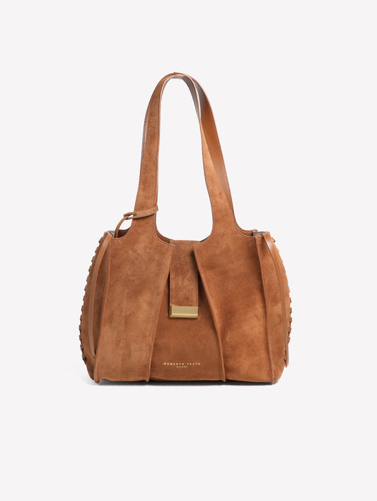 BORSA IN CROSTA MARRONE CON INFILATURE LATERALI IN PELLE LILI - Borse | Roberto Festa