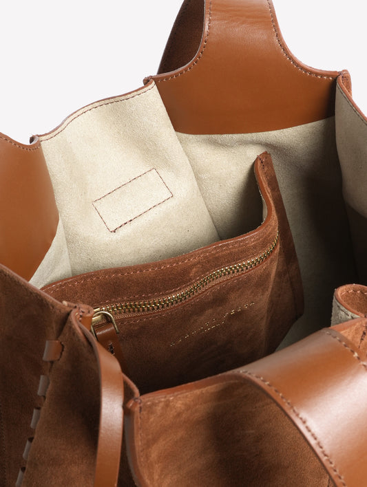 BORSA IN CROSTA MARRONE CON INFILATURE LATERALI IN PELLE LILI - Marrone | Roberto Festa