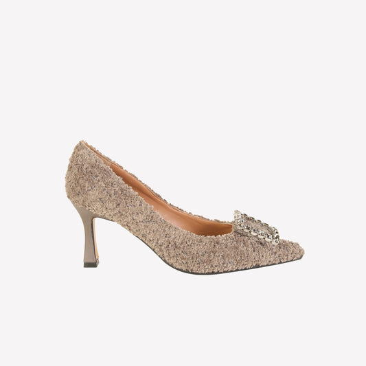 DÉCOLLETÉ IN BOUCLÉ FANGO CON ACCESSORIO STRASS LILLY - Grigio | Roberto Festa