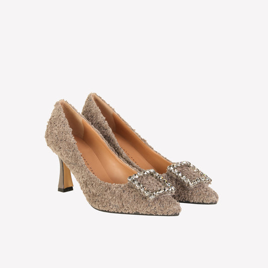 DÉCOLLETÉ IN BOUCLÉ FANGO CON ACCESSORIO STRASS LILLY - Grigio | Roberto Festa
