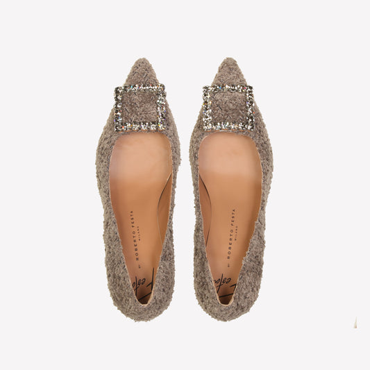 DÉCOLLETÉ IN BOUCLÉ FANGO CON ACCESSORIO STRASS LILLY - Grigio | Roberto Festa