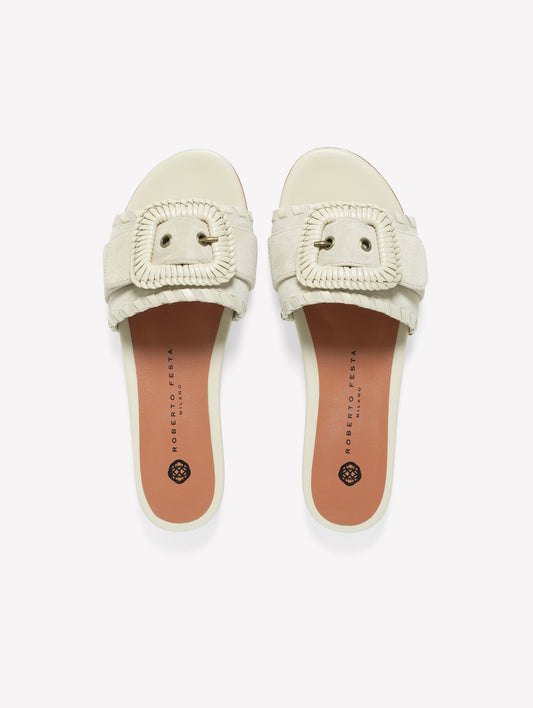 SLIPPER IN CROSTA TAUPE CON FIBBIA LOPEZ - Marrone | Roberto Festa