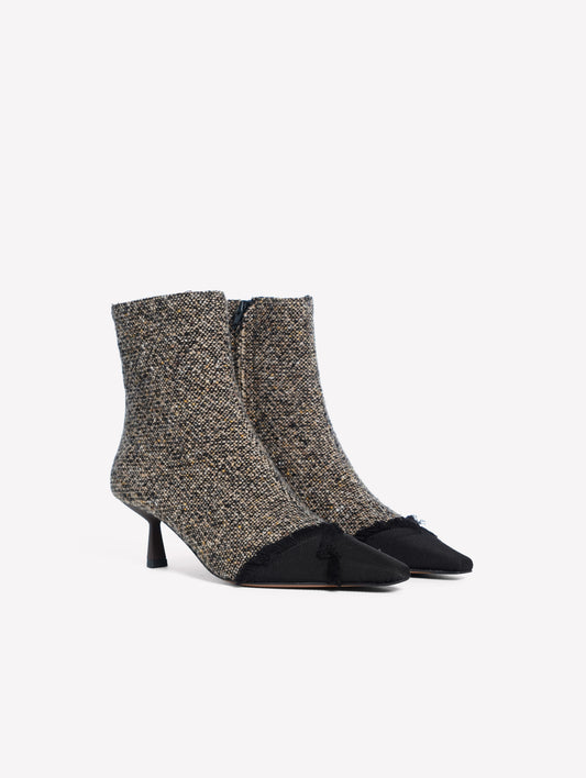 STIVALETTO IN TWEED GRIGIO CON PUNTINA SFRANGIATA IN GROS GRAIN NERO LORASIA - Grigio | Roberto Festa