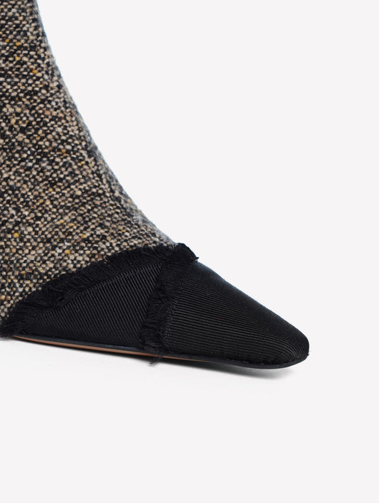 STIVALETTO IN TWEED GRIGIO CON PUNTINA SFRANGIATA IN GROS GRAIN NERO LORASIA - Grigio | Roberto Festa