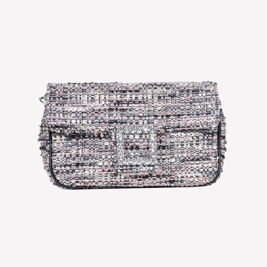 BORSA A SPALLA IN TESSUTO MULTICOLOR CON ACCESSORIO FIBBIA QUADRA CON CRISTALLI LUNETTE - Multicolor | Roberto Festa