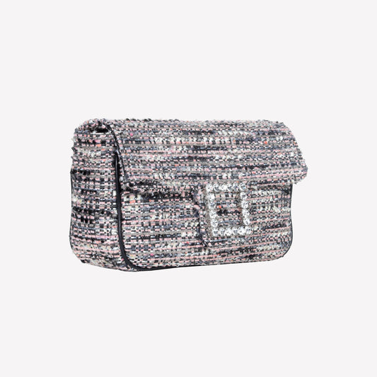 BORSA A SPALLA IN TESSUTO MULTICOLOR CON ACCESSORIO FIBBIA QUADRA CON CRISTALLI LUNETTE - Multicolor | Roberto Festa