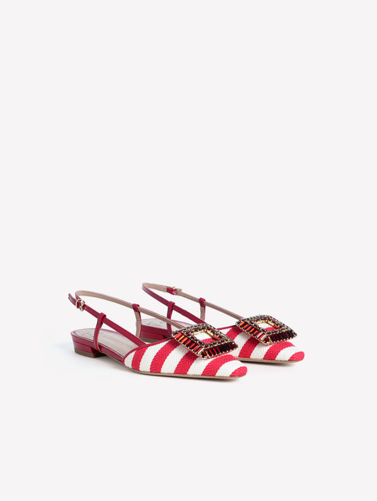 SLINGBACK IN TESSUTO RIGATO BIANCO E ROSSO  CON ACCESSORIO QUADRATO MIMMA - Rosso | Roberto Festa