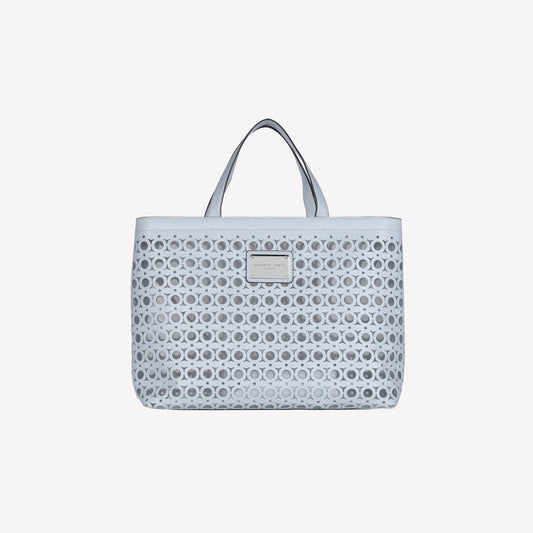 BORSA A SPALLA IN PELLE COLOR ICE CON LAVORAZIONE CUT-OUT E TULLE MIRTE - Prodotti | Roberto Festa