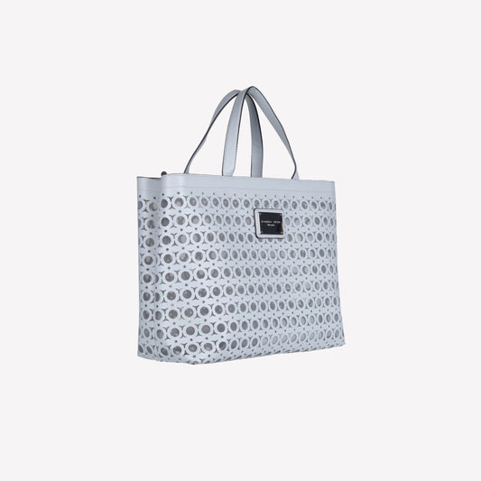 BORSA A SPALLA IN PELLE COLOR ICE CON LAVORAZIONE CUT-OUT E TULLE MIRTE - Prodotti | Roberto Festa