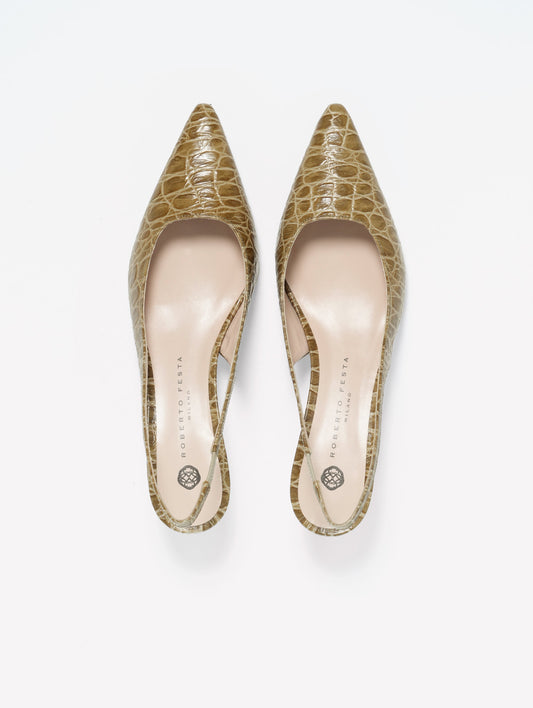 SLINGBACK IN PELLE STAMPA COCCO VERDE MILITARE MIXIA - Verde | Roberto Festa