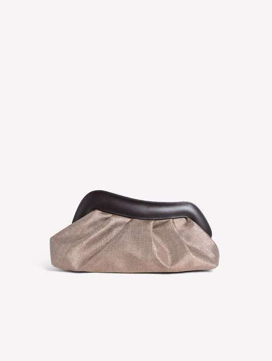 POUCH IN RAFFIA MARRONE CON CORNICE IN PELLE NAYARA - Nuovi Arrivi | Roberto Festa