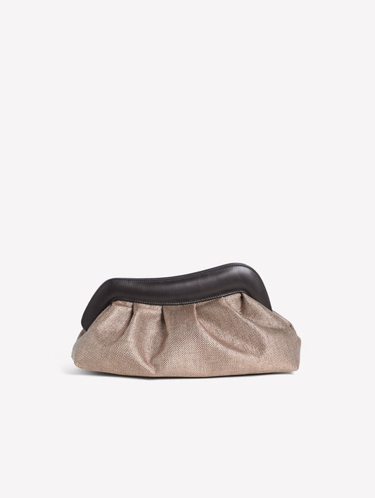 POUCH IN RAFFIA MARRONE CON CORNICE IN PELLE NAYARA - Nuovi Arrivi | Roberto Festa