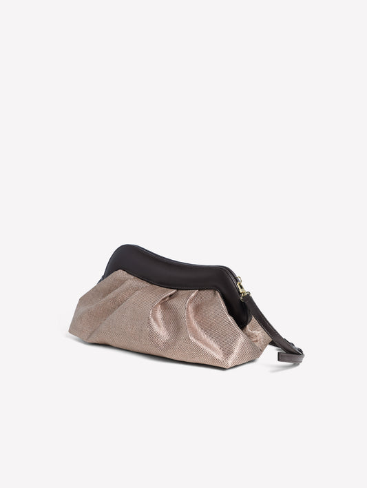 POUCH IN RAFFIA MARRONE CON CORNICE IN PELLE NAYARA - Marrone | Roberto Festa