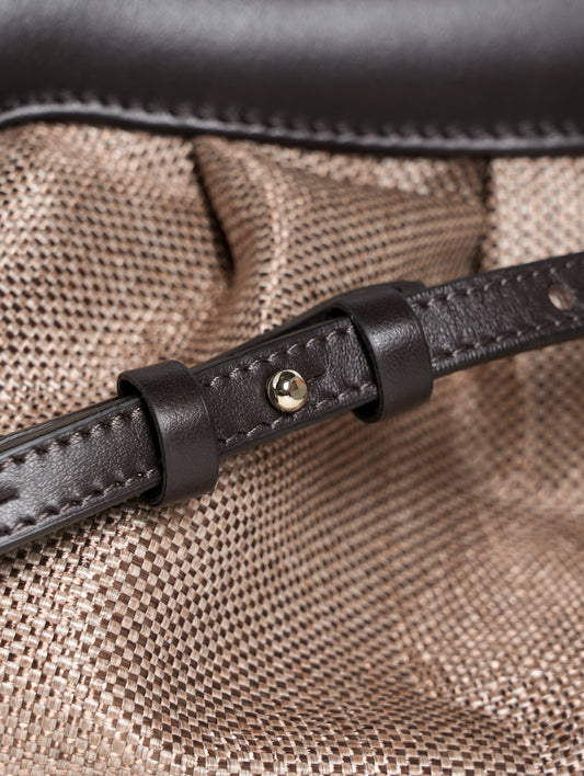 POUCH IN RAFFIA MARRONE CON CORNICE IN PELLE NAYARA - Marrone | Roberto Festa