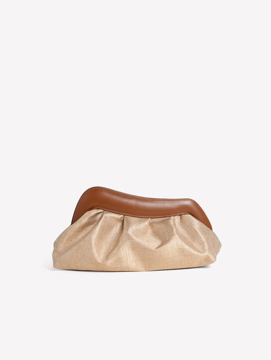 POUCH IN RAFFIA BEIGE CON CORNICE IN PELLE NAYARA - Scarpe Donna: Calzature eleganti