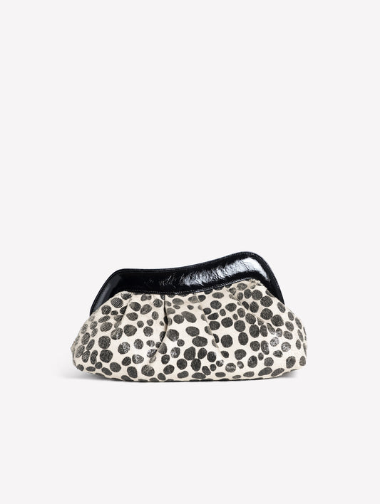 POUCH IN PELLE LASERATA CON STAMPA A POIS BIANCO E NERO CON CORNICE IN PELLE NAYARA - Scarpe Donna: Calzature eleganti