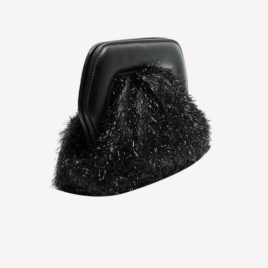 BORSA POUCH IN TESSUTO LUREX NERO OFELIA - Borse | Roberto Festa