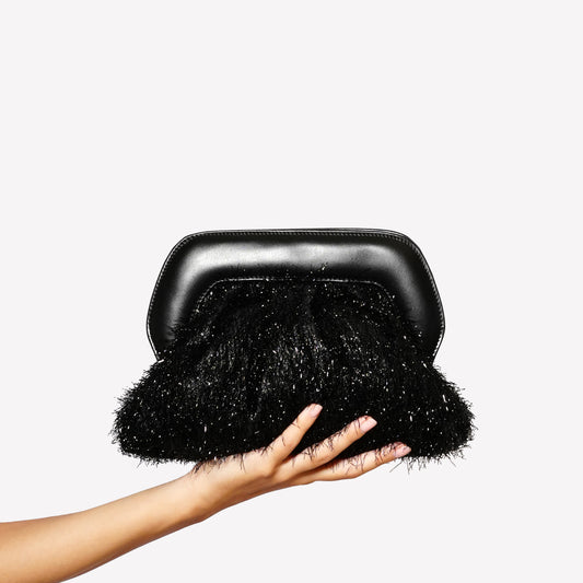BORSA POUCH IN TESSUTO LUREX NERO OFELIA - Nero | Roberto Festa