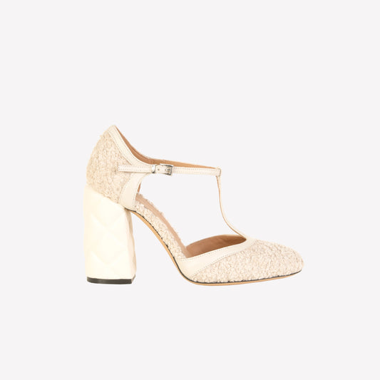 DÉCOLLETÉ T-STRAP IN BOUCLÉ BIANCO OLIMPYA - Bianco | Roberto Festa
